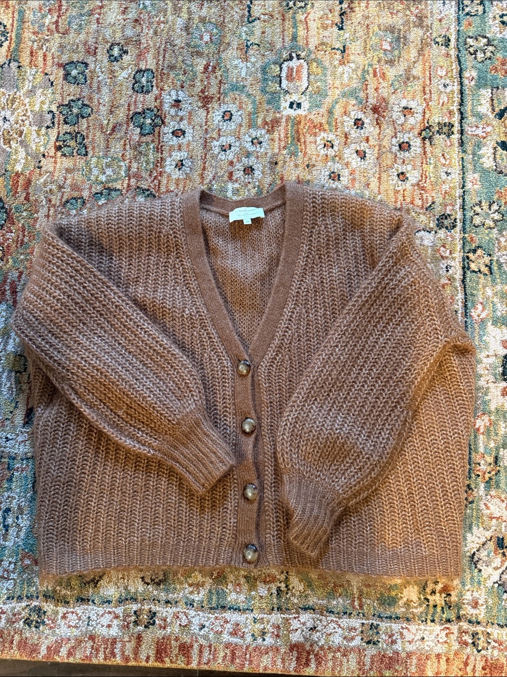 Sezane Cozy Chunky V-Neck Cardigan Sweater - Brown